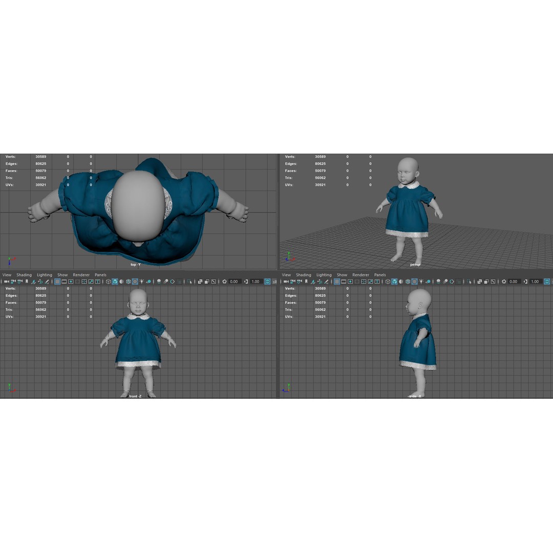 Baby Dress 3D Model – Low Poly PBR Character Asset, FBX, OBJ - View 19