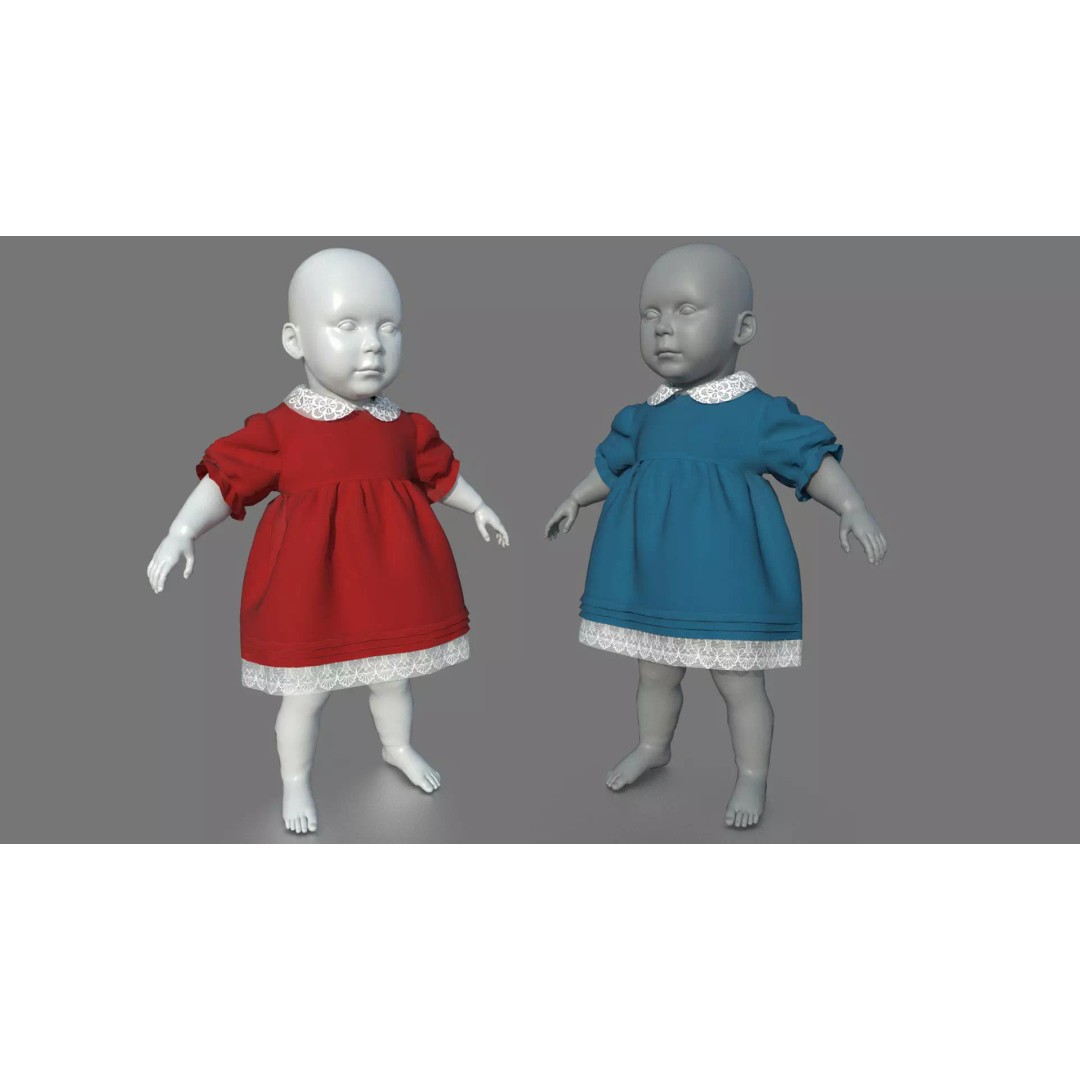 Baby Dress 3D Model – Low Poly PBR Character Asset, FBX, OBJ - View 2