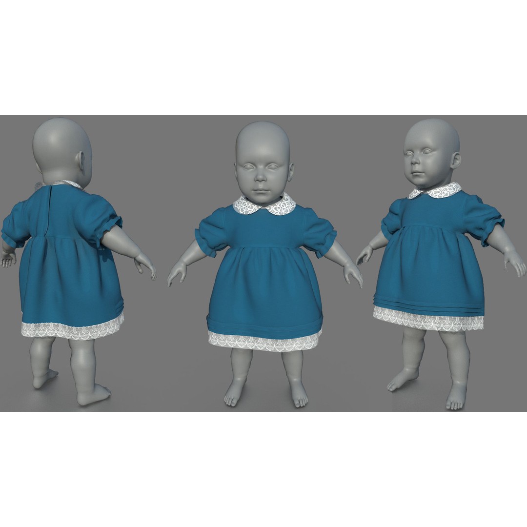 Baby Dress 3D Model – Low Poly PBR Character Asset, FBX, OBJ - View 3