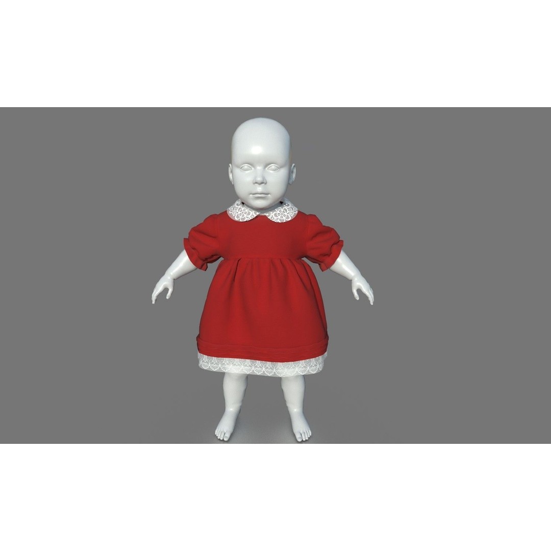 Baby Dress 3D Model – Low Poly PBR Character Asset, FBX, OBJ - View 4