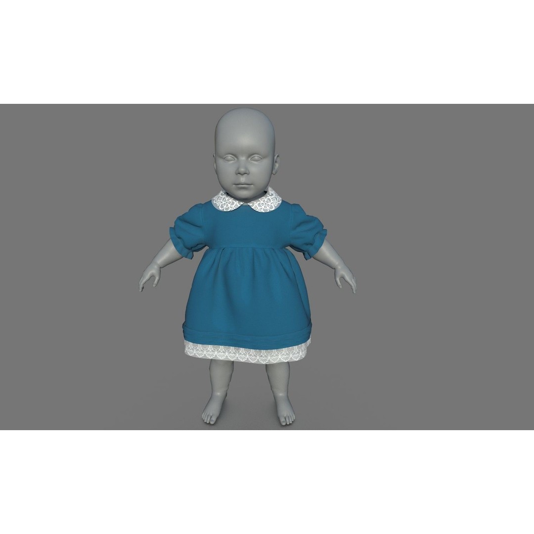 Baby Dress 3D Model – Low Poly PBR Character Asset, FBX, OBJ - View 5