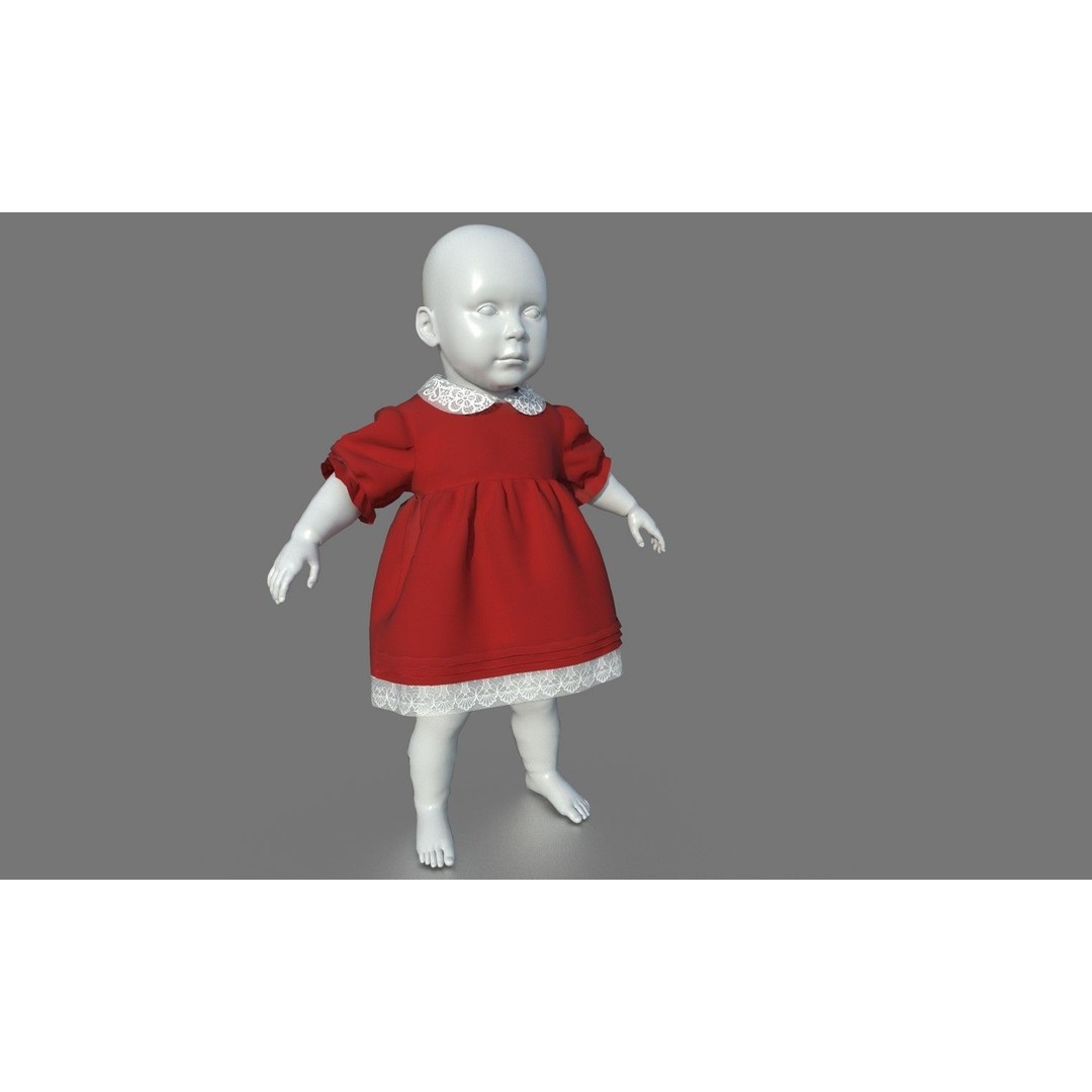 Baby Dress 3D Model – Low Poly PBR Character Asset, FBX, OBJ - View 6