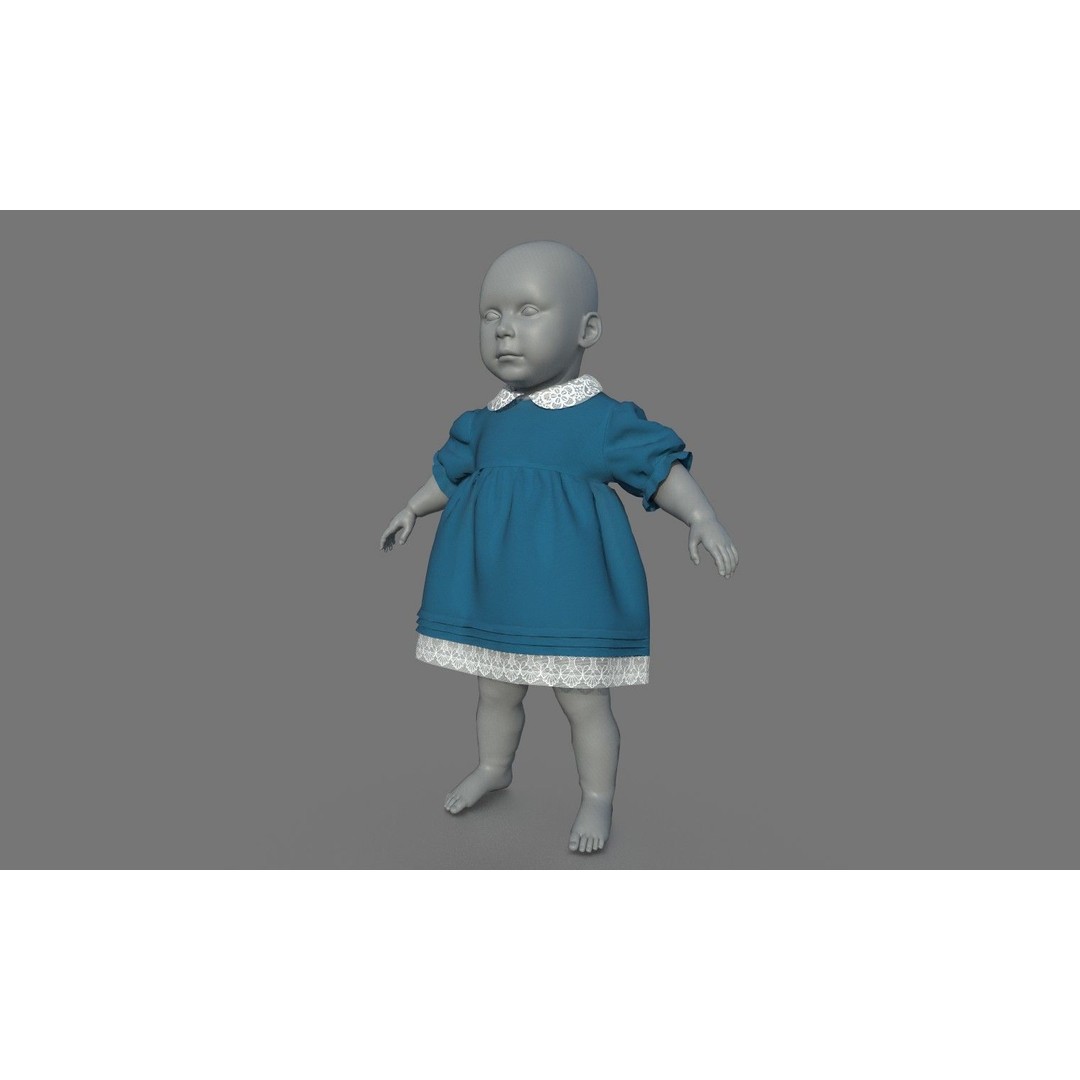 Baby Dress 3D Model – Low Poly PBR Character Asset, FBX, OBJ - View 7
