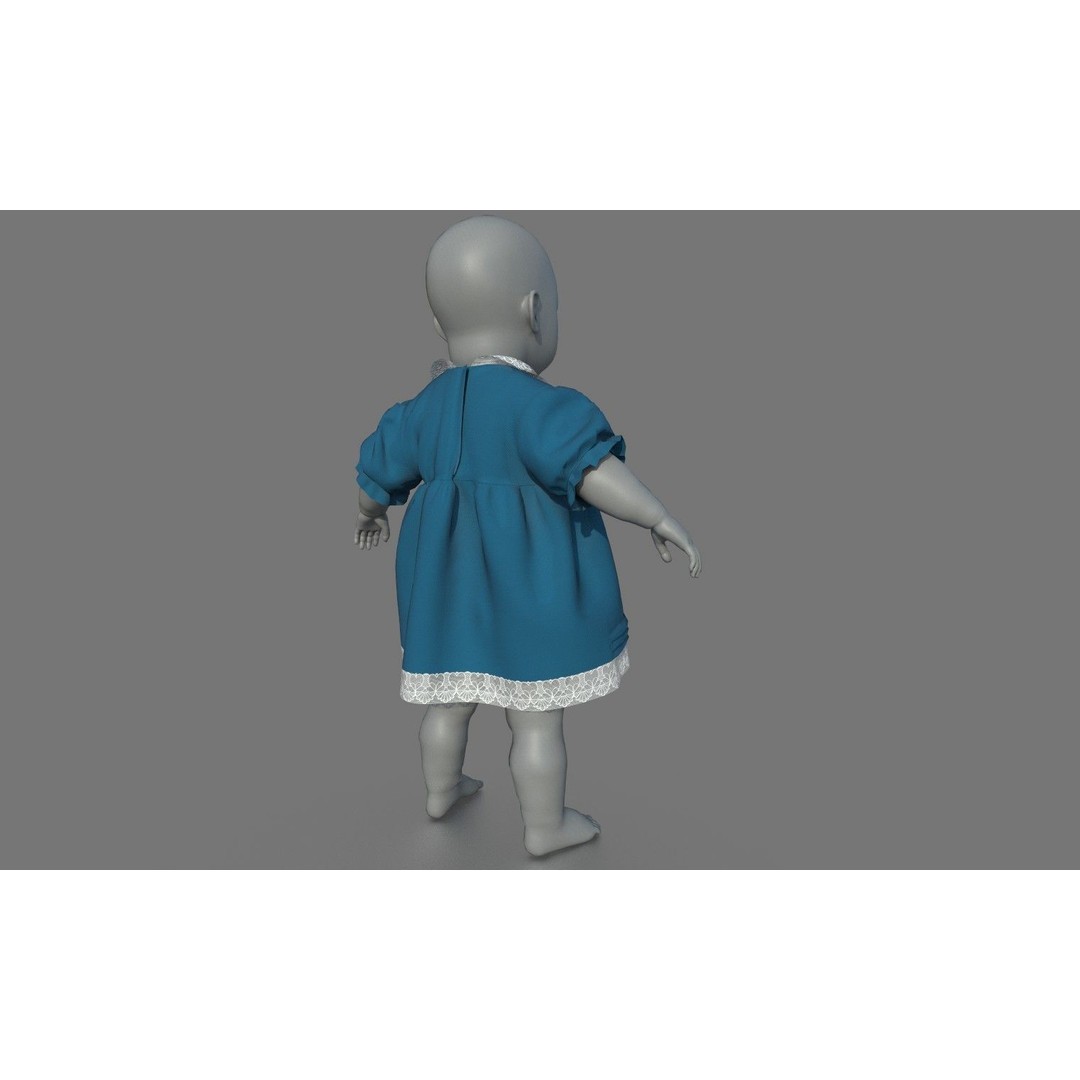 Baby Dress 3D Model – Low Poly PBR Character Asset, FBX, OBJ - View 8
