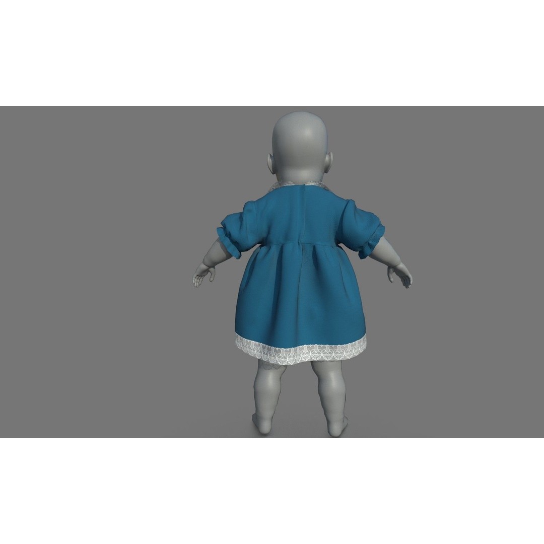 Baby Dress 3D Model – Low Poly PBR Character Asset, FBX, OBJ - View 9