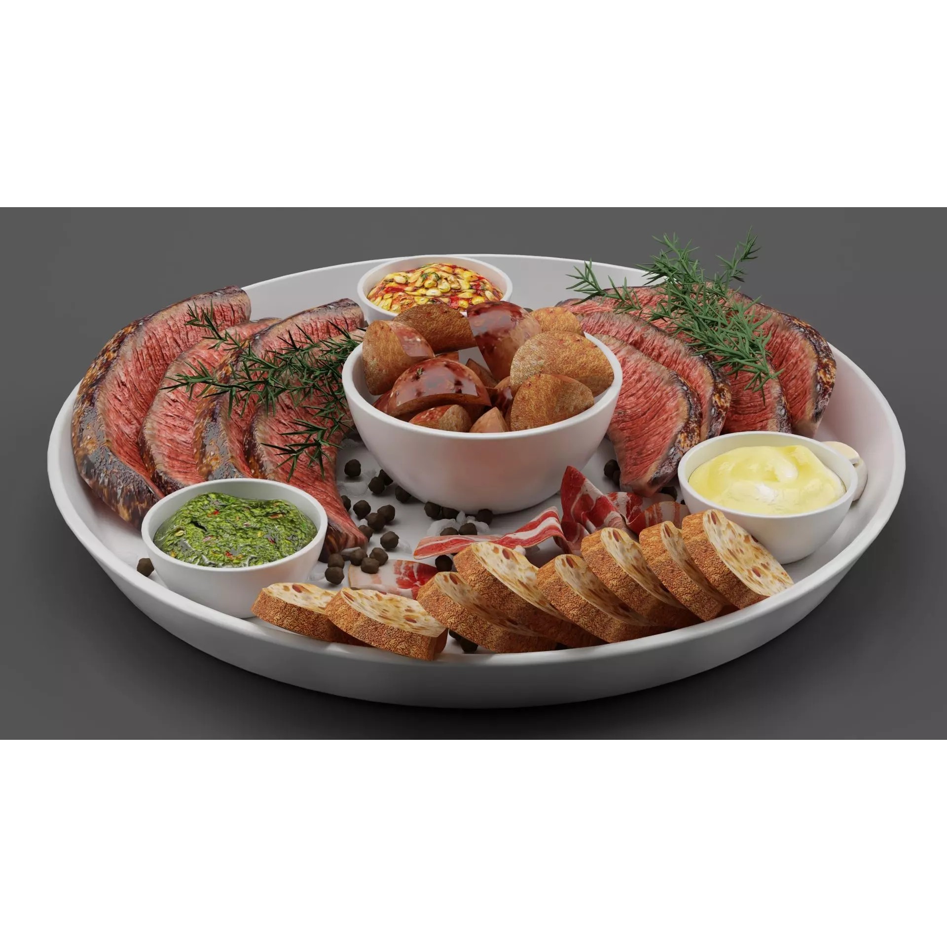 Meat Plate with Steak and Spices - Game-Ready 3D Model - View 2