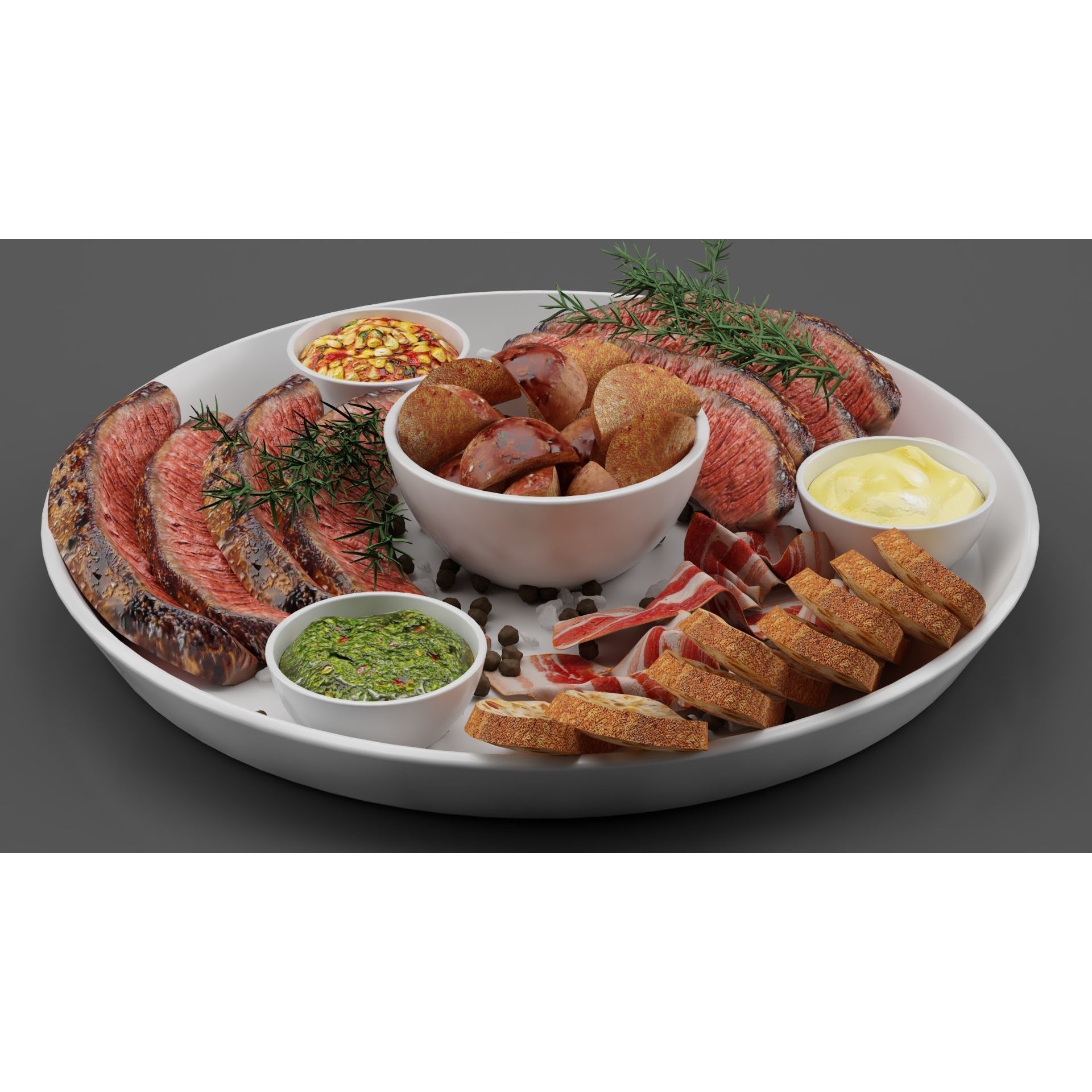 Meat Plate with Steak and Spices - Game-Ready 3D Model - View 3
