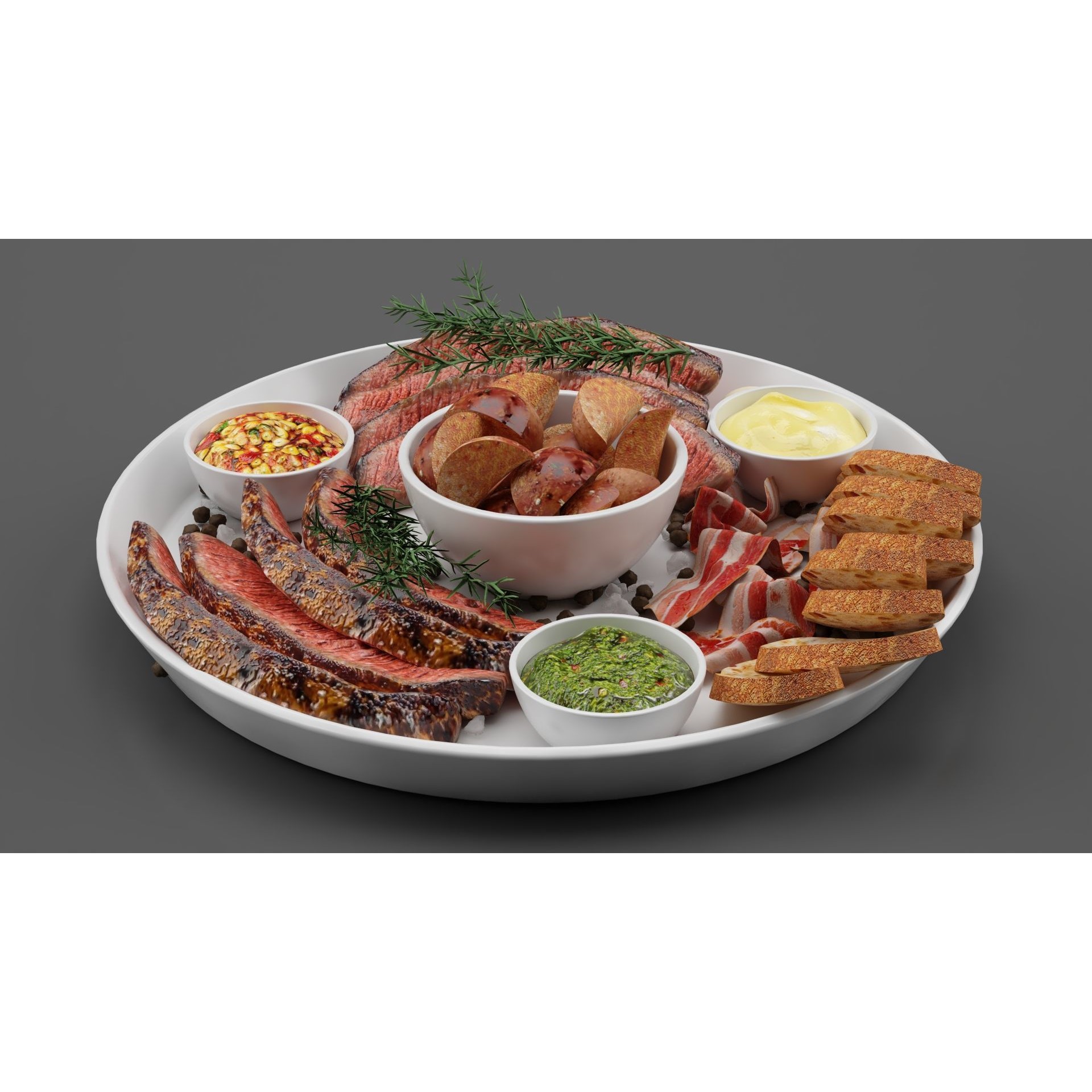 Meat Plate with Steak and Spices - Game-Ready 3D Model - View 4