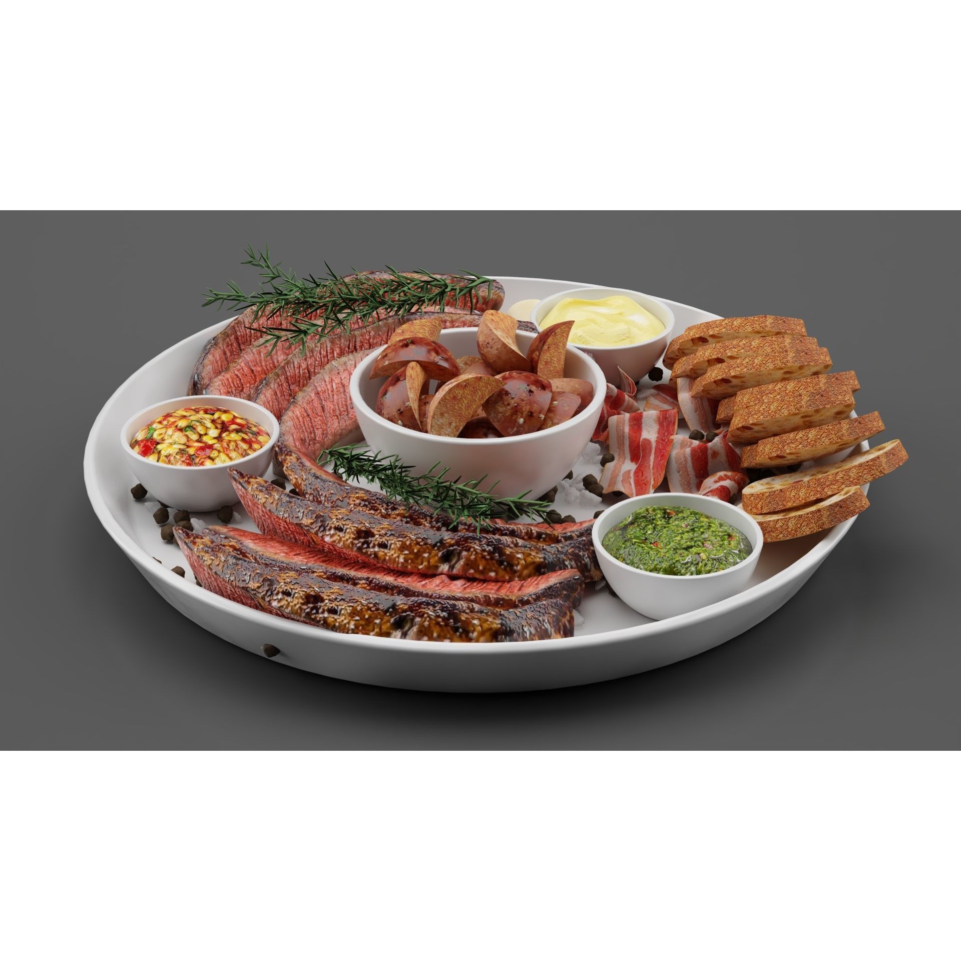 Meat Plate with Steak and Spices - Game-Ready 3D Model - View 5