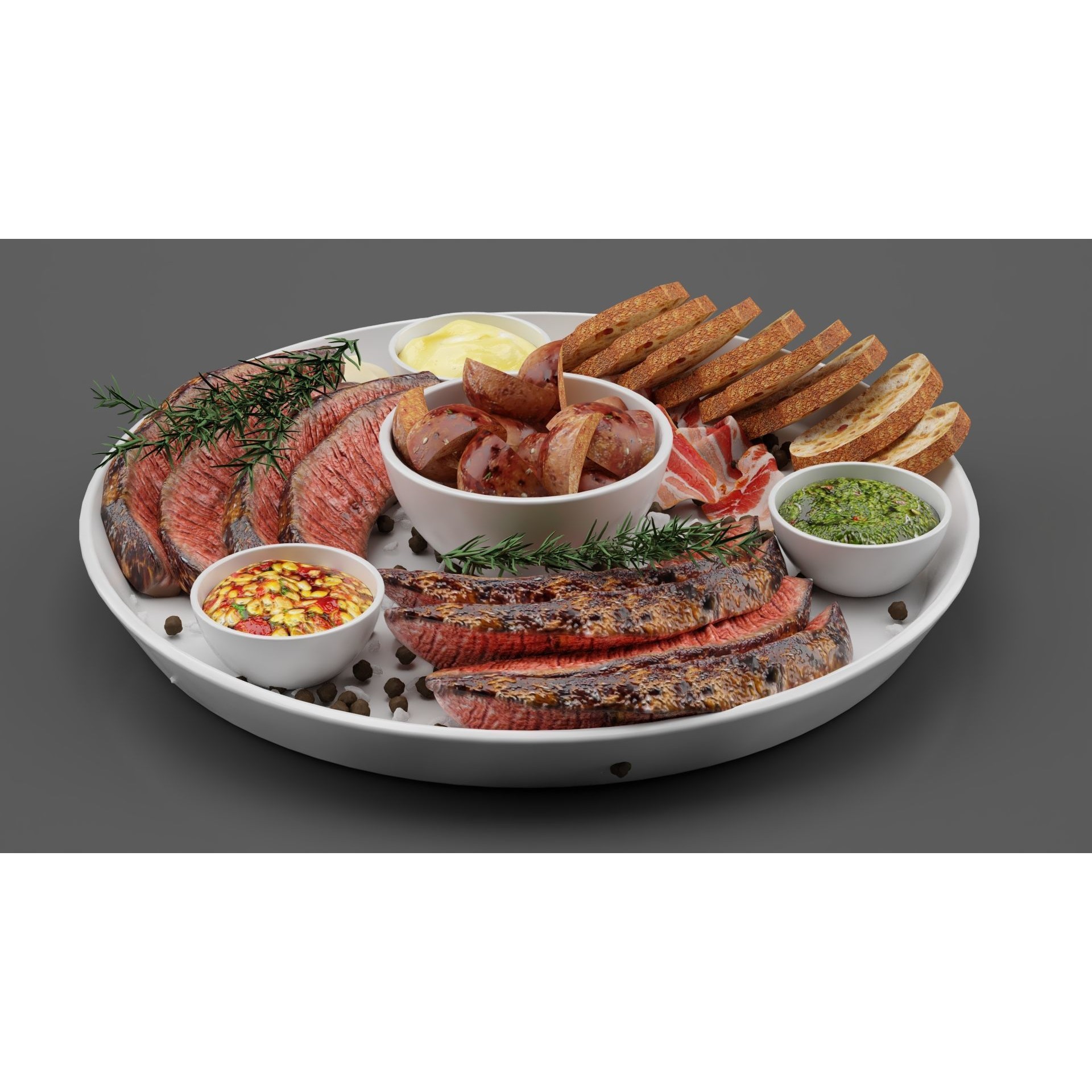 Meat Plate with Steak and Spices - Game-Ready 3D Model - View 6