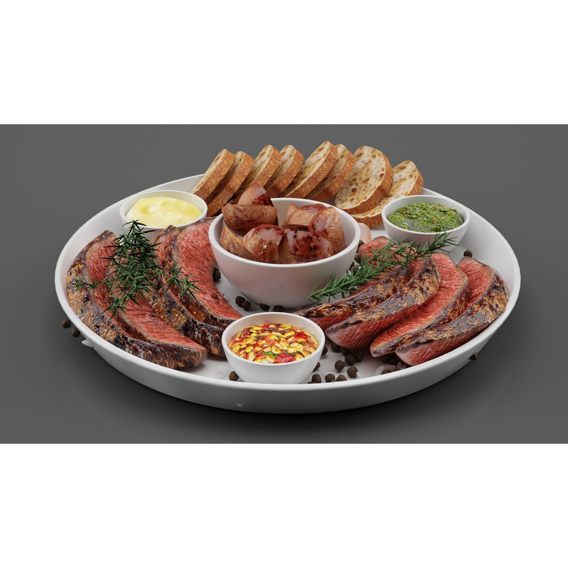 Meat Plate with Steak and Spices - Game-Ready 3D Model - View 7