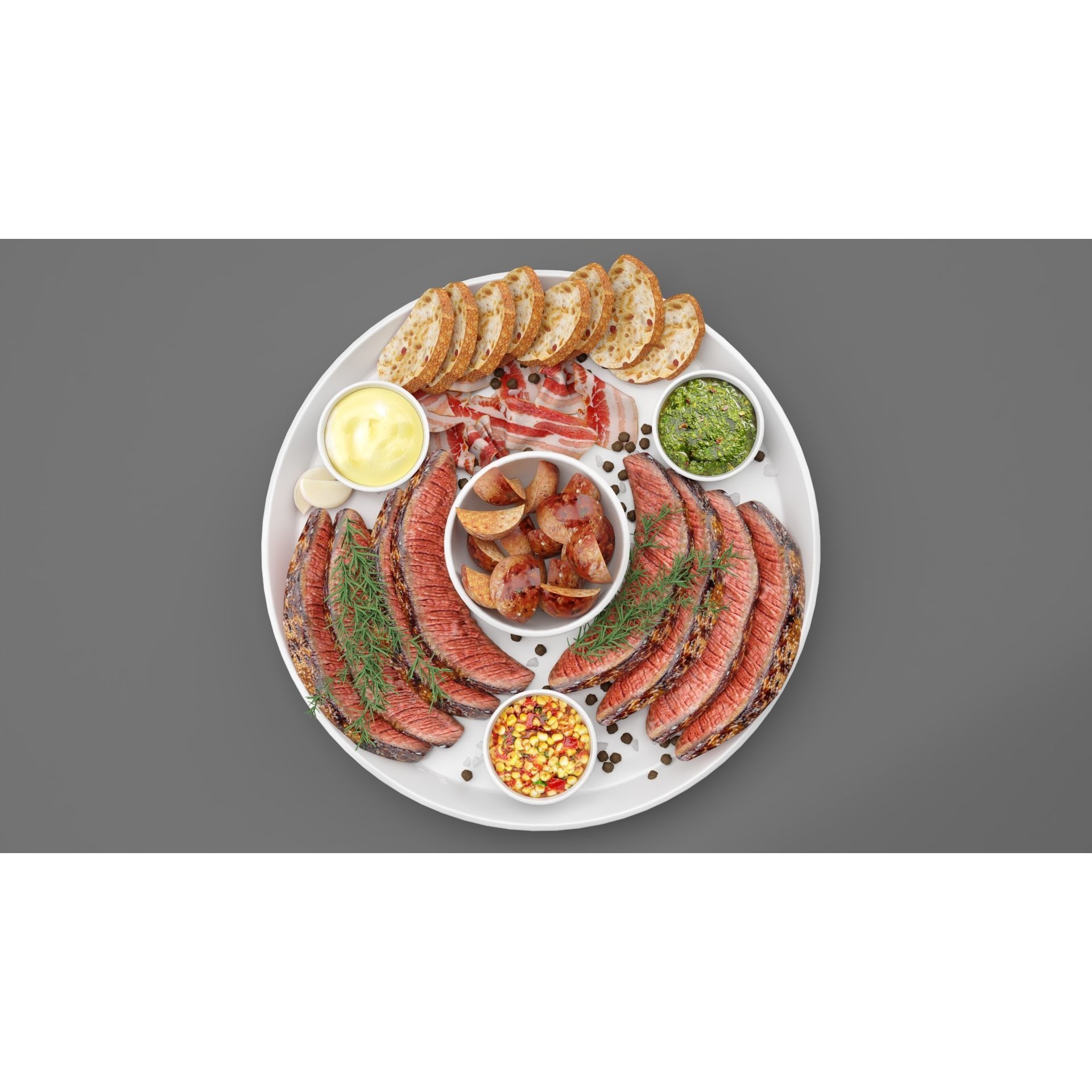 Meat Plate with Steak and Spices - Game-Ready 3D Model - View 8