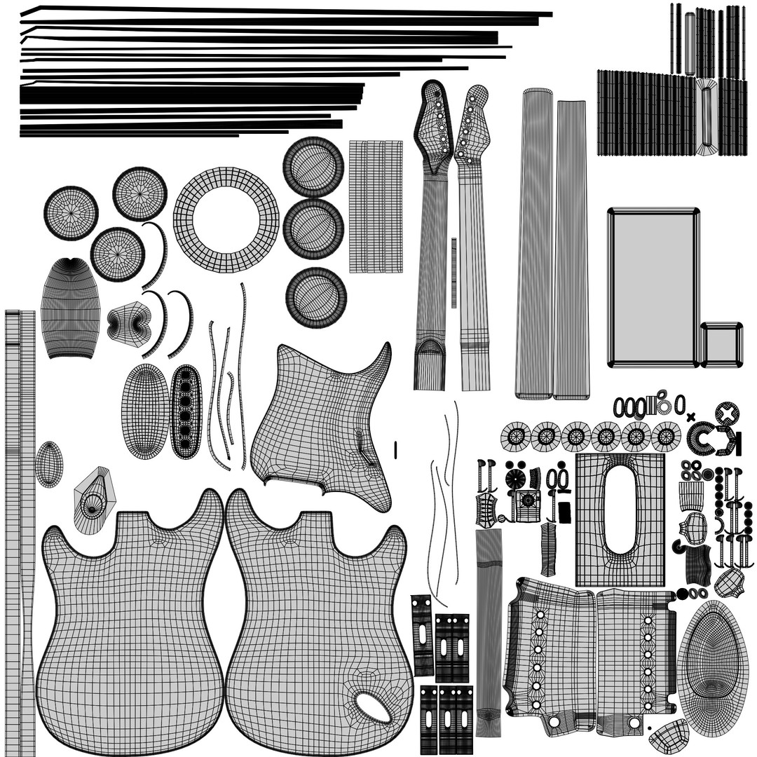 Blue Electric Guitar 3D Model – PBR Textures, FBX, OBJ, Blender - View 16