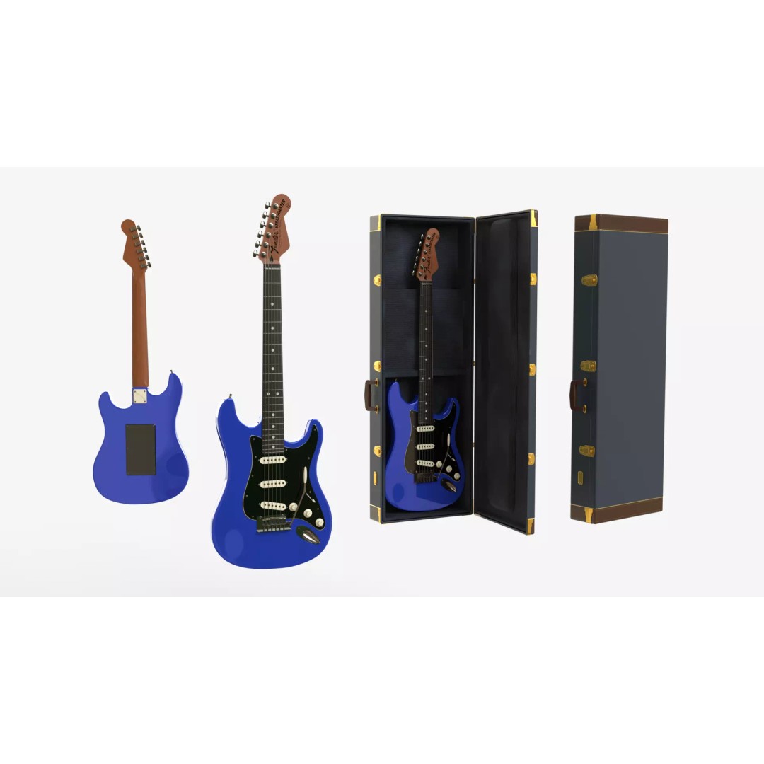 Blue Electric Guitar 3D Model – PBR Textures, FBX, OBJ, Blender - View 2