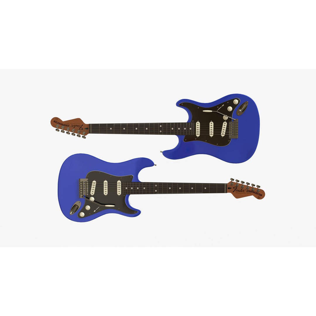 Blue Electric Guitar 3D Model – PBR Textures, FBX, OBJ, Blender - View 3