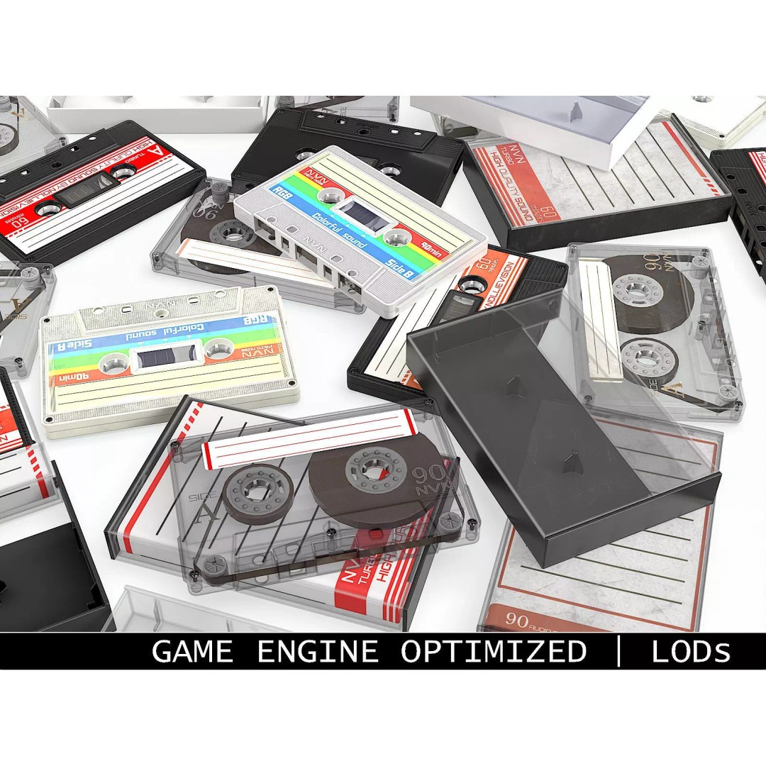 Cassette Tape 3D Model – Low Poly Game Asset, FBX & Blend Formats - View 2