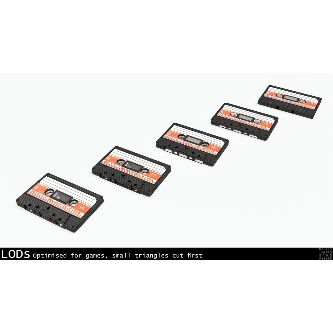 Cassette Tape 3D Model – Low Poly Game Asset, FBX & Blend Formats - View 30