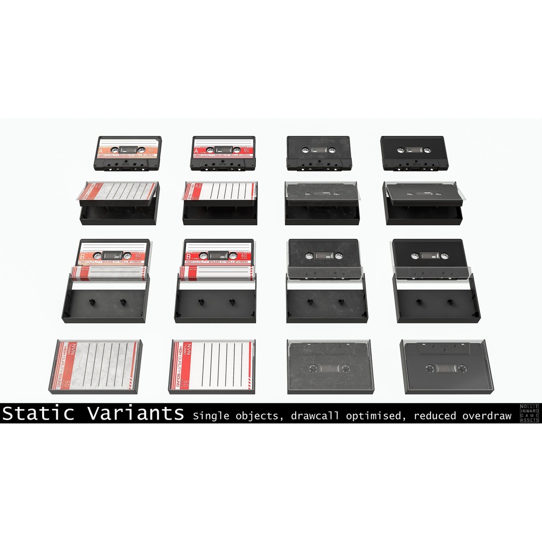 Cassette Tape 3D Model – Low Poly Game Asset, FBX & Blend Formats - View 9