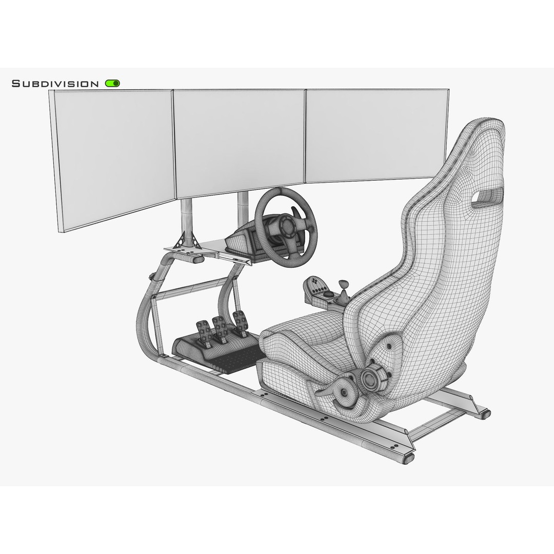 Racing Game Simulator Triple Display 3D Model – High Poly PBR Asset, FBX, OBJ - View 13
