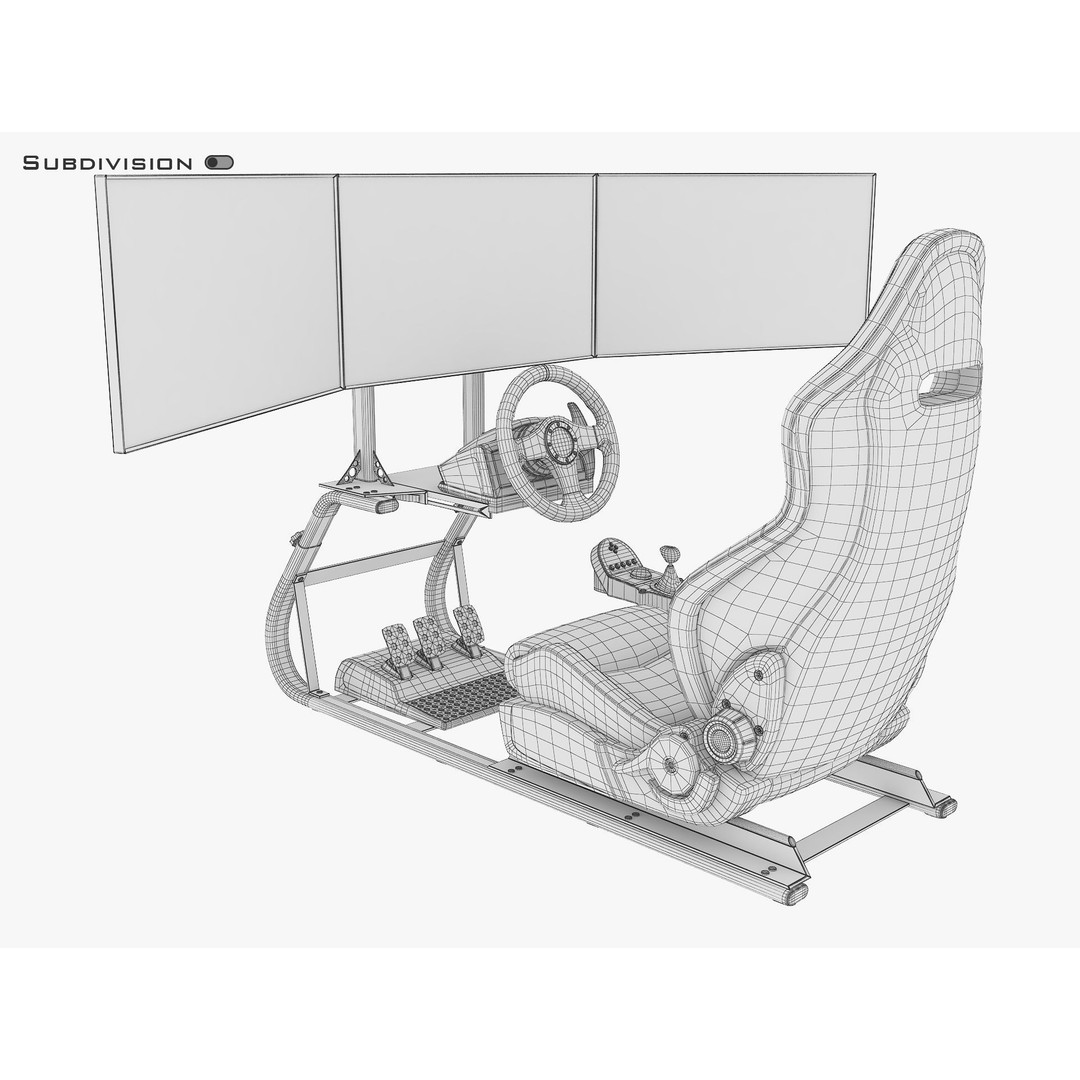 Racing Game Simulator Triple Display 3D Model – High Poly PBR Asset, FBX, OBJ - View 14