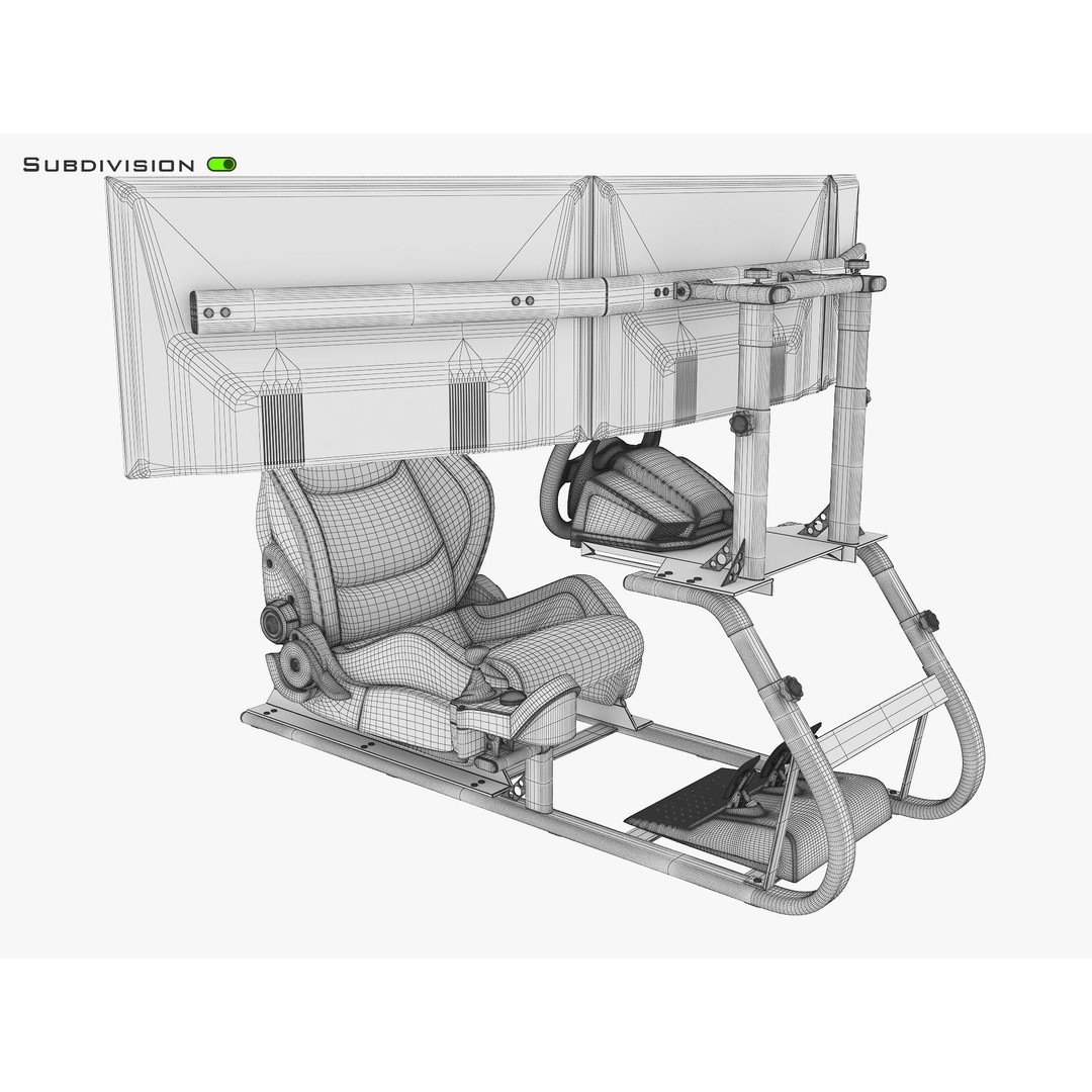 Racing Game Simulator Triple Display 3D Model – High Poly PBR Asset, FBX, OBJ - View 15