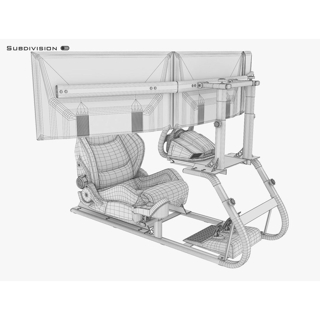 Racing Game Simulator Triple Display 3D Model – High Poly PBR Asset, FBX, OBJ - View 16