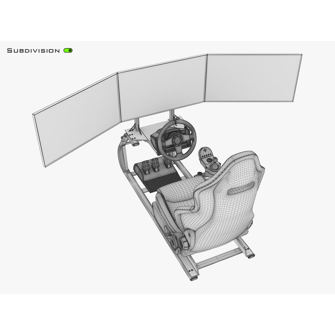 Racing Game Simulator Triple Display 3D Model – High Poly PBR Asset, FBX, OBJ - View 17