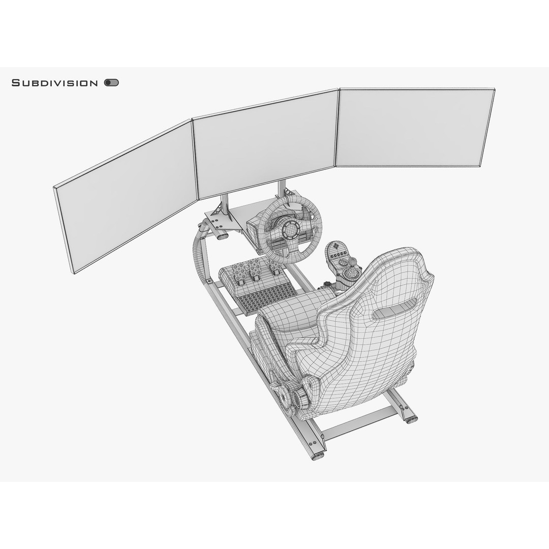 Racing Game Simulator Triple Display 3D Model – High Poly PBR Asset, FBX, OBJ - View 18
