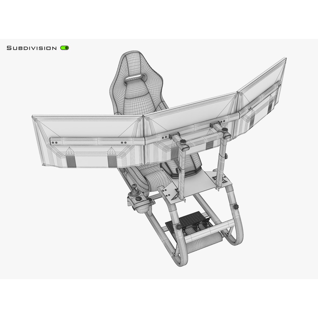 Racing Game Simulator Triple Display 3D Model – High Poly PBR Asset, FBX, OBJ - View 19