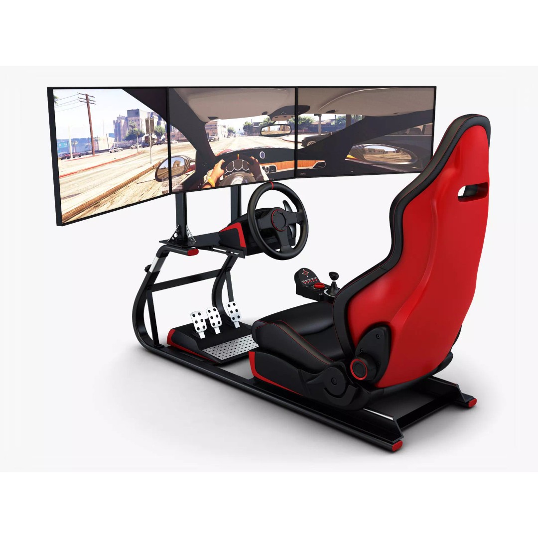 Racing Game Simulator Triple Display 3D Model – High Poly PBR Asset, FBX, OBJ - View 2