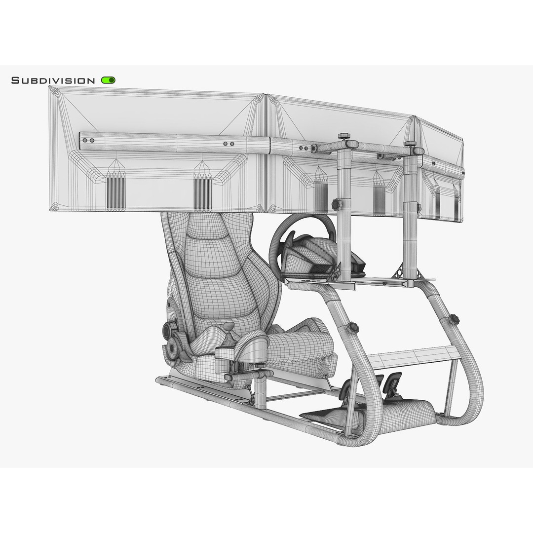 Racing Game Simulator Triple Display 3D Model – High Poly PBR Asset, FBX, OBJ - View 21