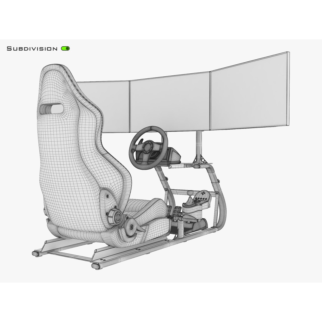 Racing Game Simulator Triple Display 3D Model – High Poly PBR Asset, FBX, OBJ - View 23