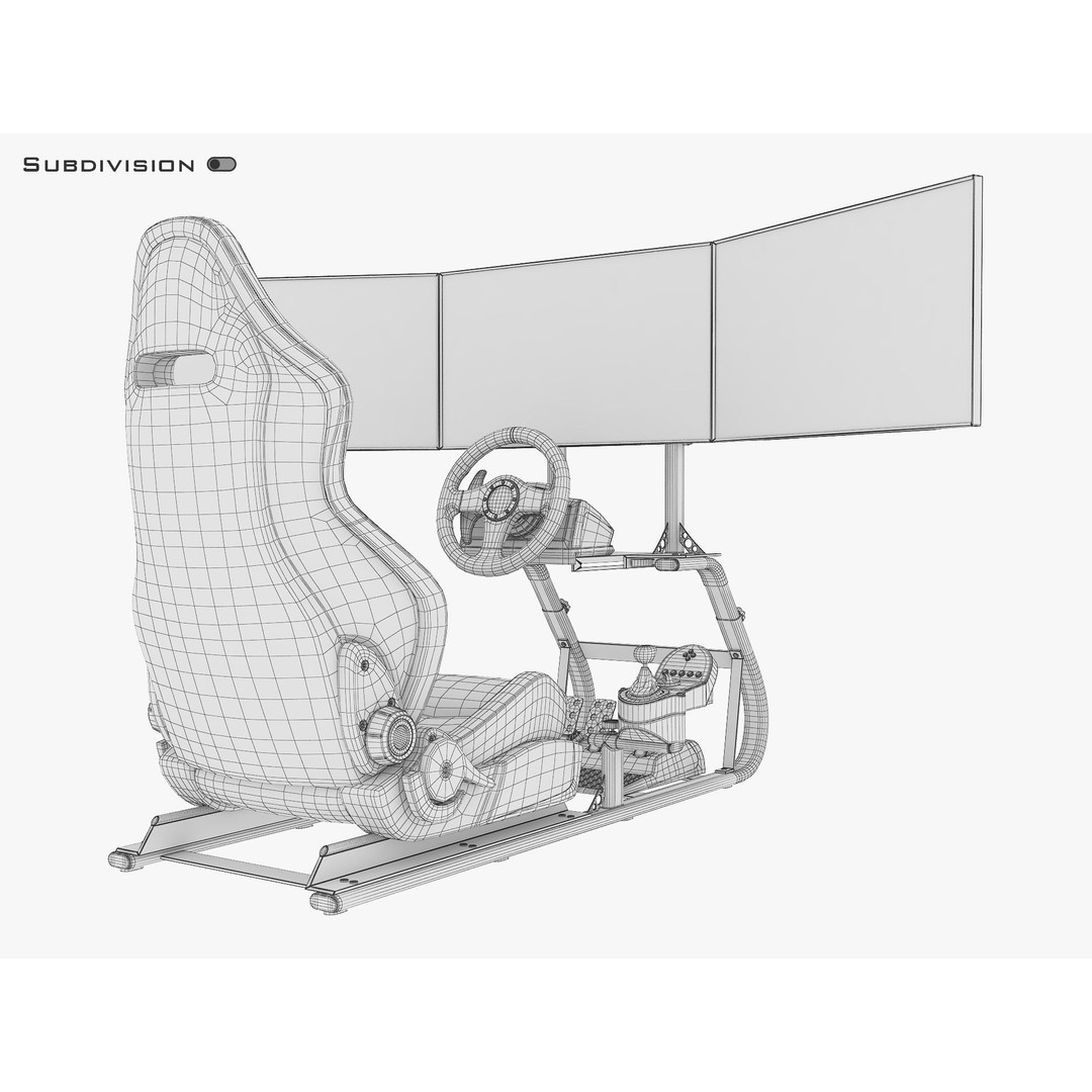 Racing Game Simulator Triple Display 3D Model – High Poly PBR Asset, FBX, OBJ - View 24