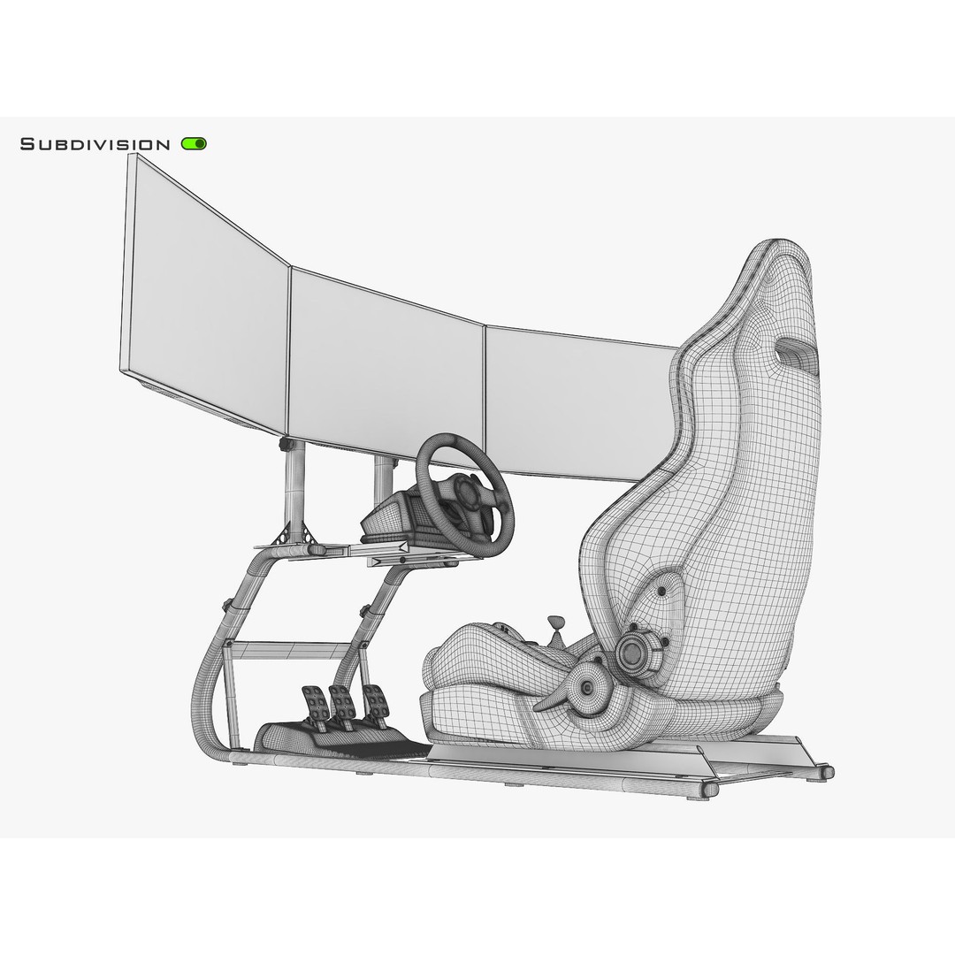 Racing Game Simulator Triple Display 3D Model – High Poly PBR Asset, FBX, OBJ - View 25