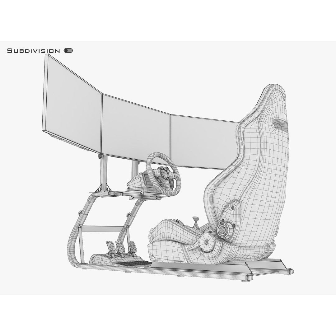 Racing Game Simulator Triple Display 3D Model – High Poly PBR Asset, FBX, OBJ - View 26