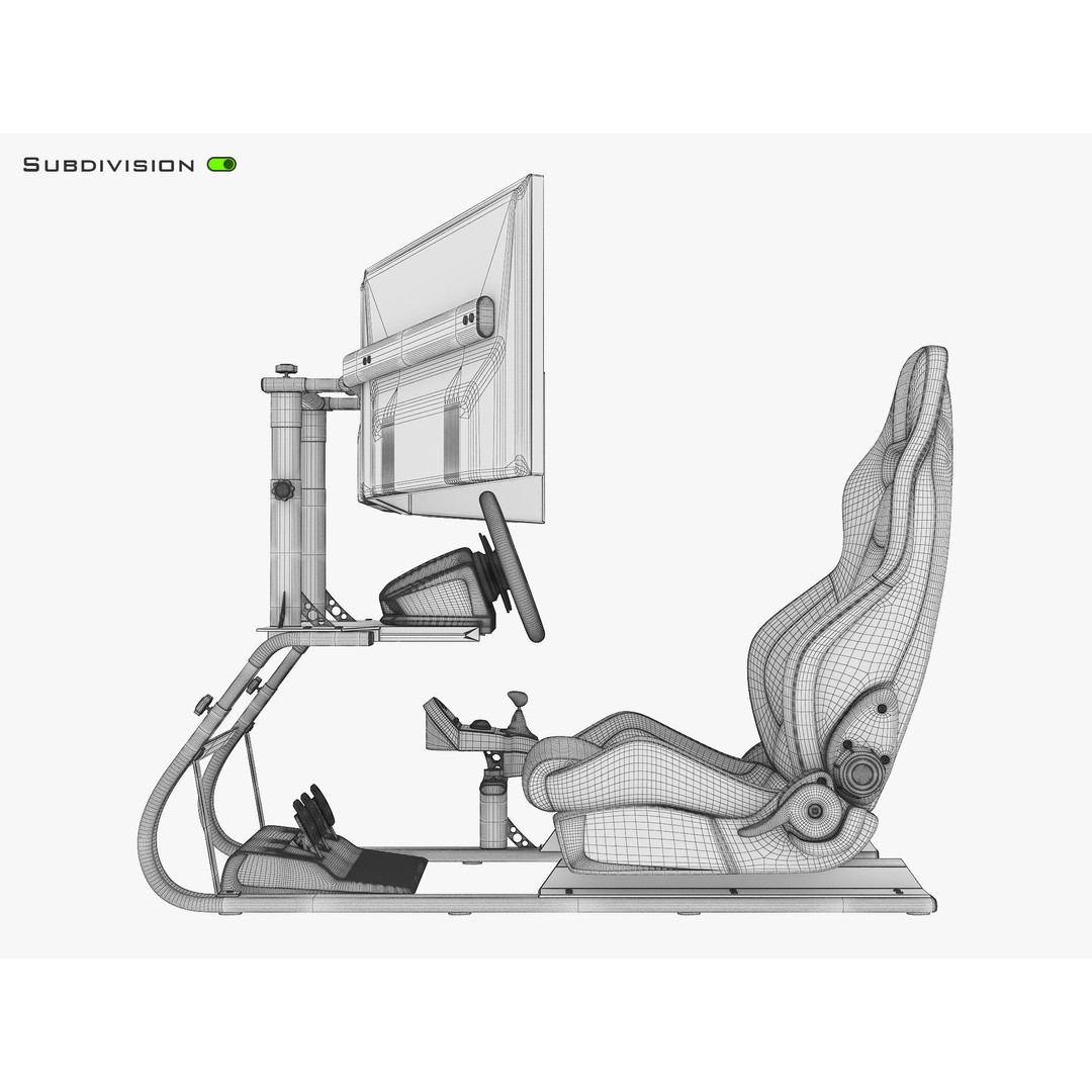 Racing Game Simulator Triple Display 3D Model – High Poly PBR Asset, FBX, OBJ - View 27