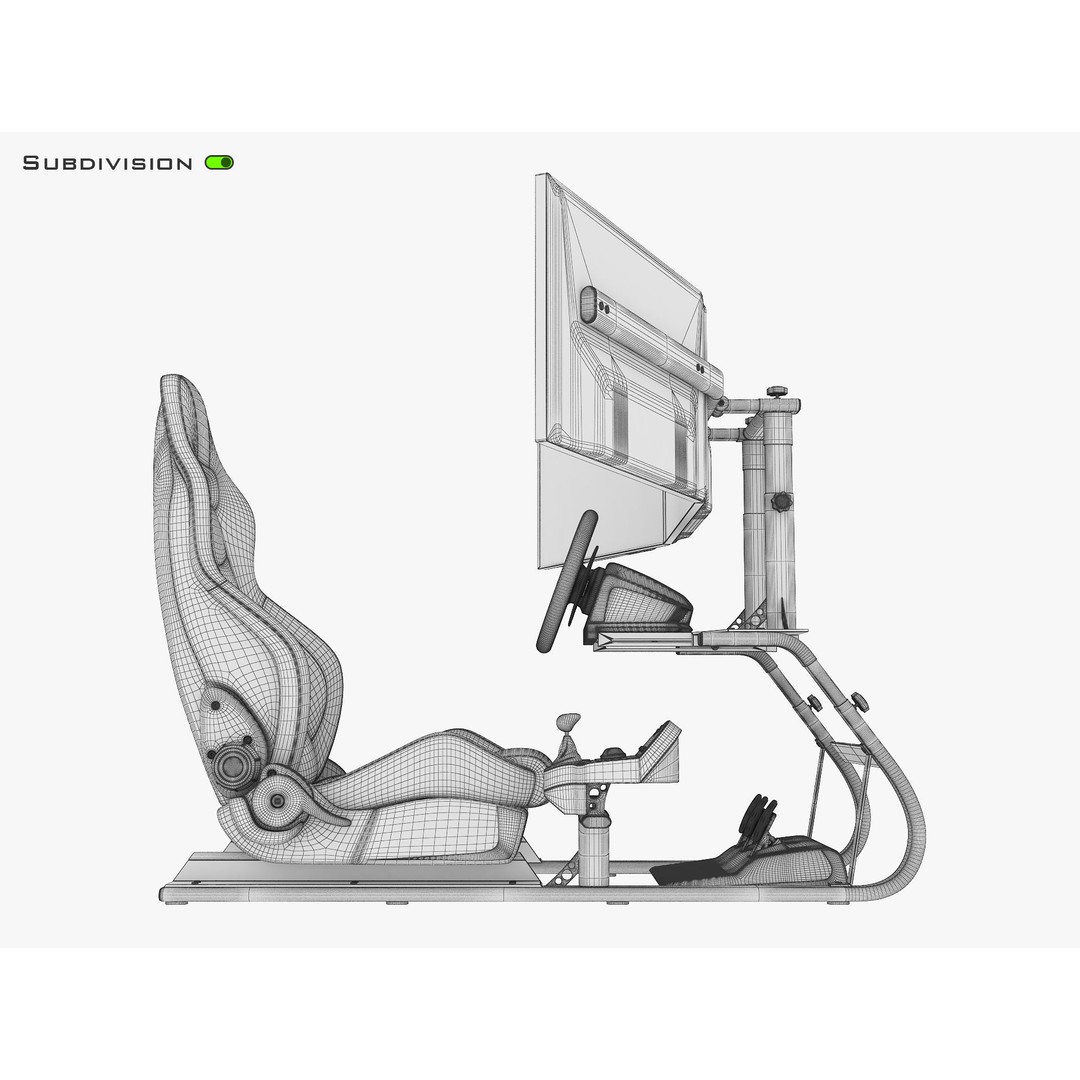 Racing Game Simulator Triple Display 3D Model – High Poly PBR Asset, FBX, OBJ - View 29