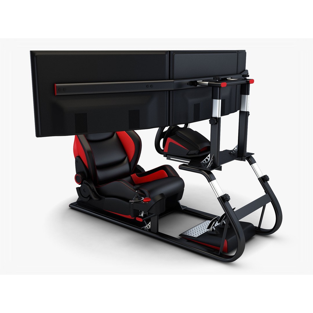 Racing Game Simulator Triple Display 3D Model – High Poly PBR Asset, FBX, OBJ - View 3