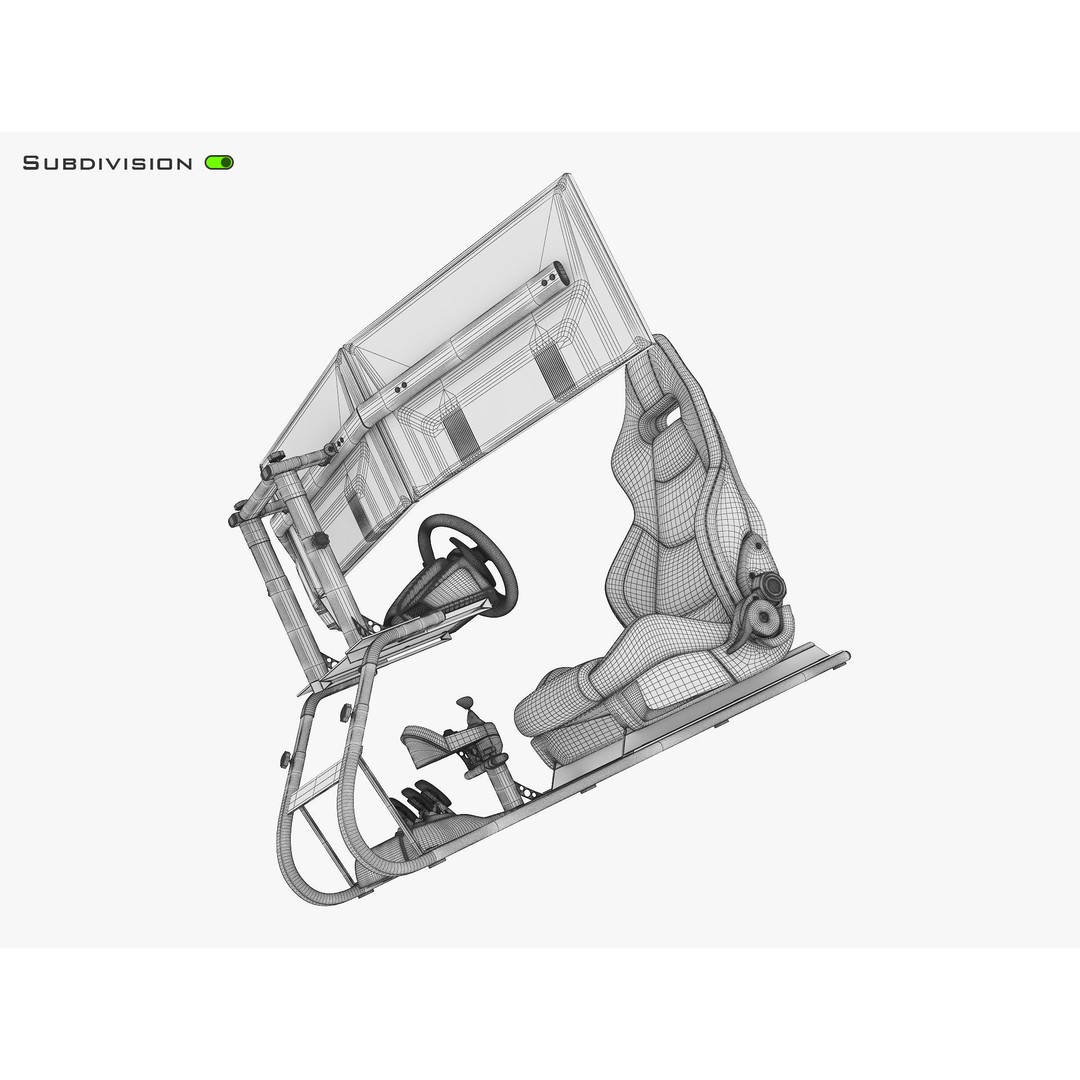 Racing Game Simulator Triple Display 3D Model – High Poly PBR Asset, FBX, OBJ - View 33