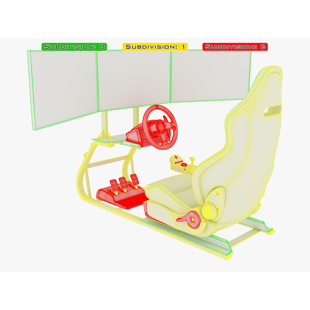 Racing Game Simulator Triple Display 3D Model – High Poly PBR Asset, FBX, OBJ - View 35