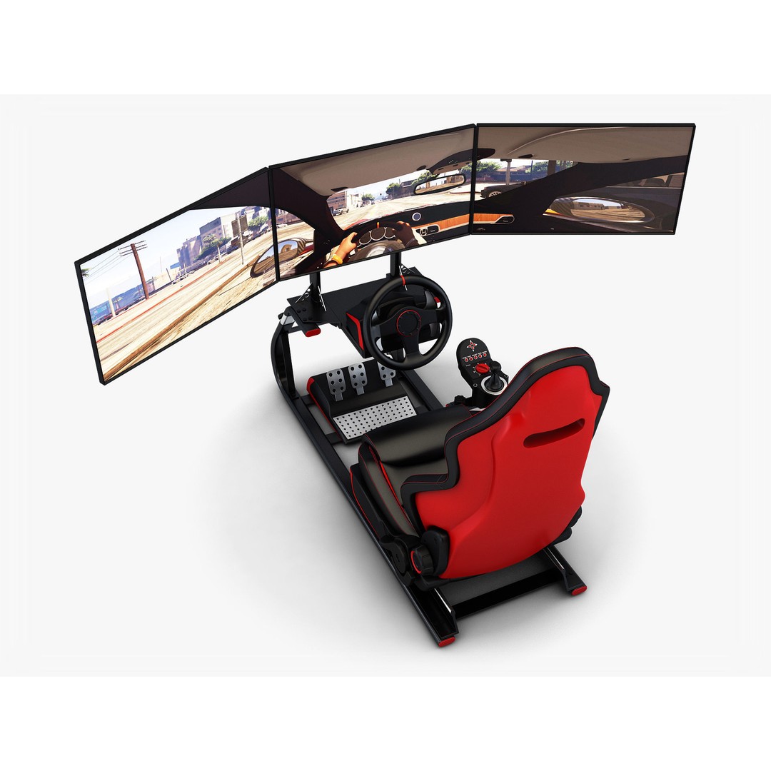 Racing Game Simulator Triple Display 3D Model – High Poly PBR Asset, FBX, OBJ - View 4