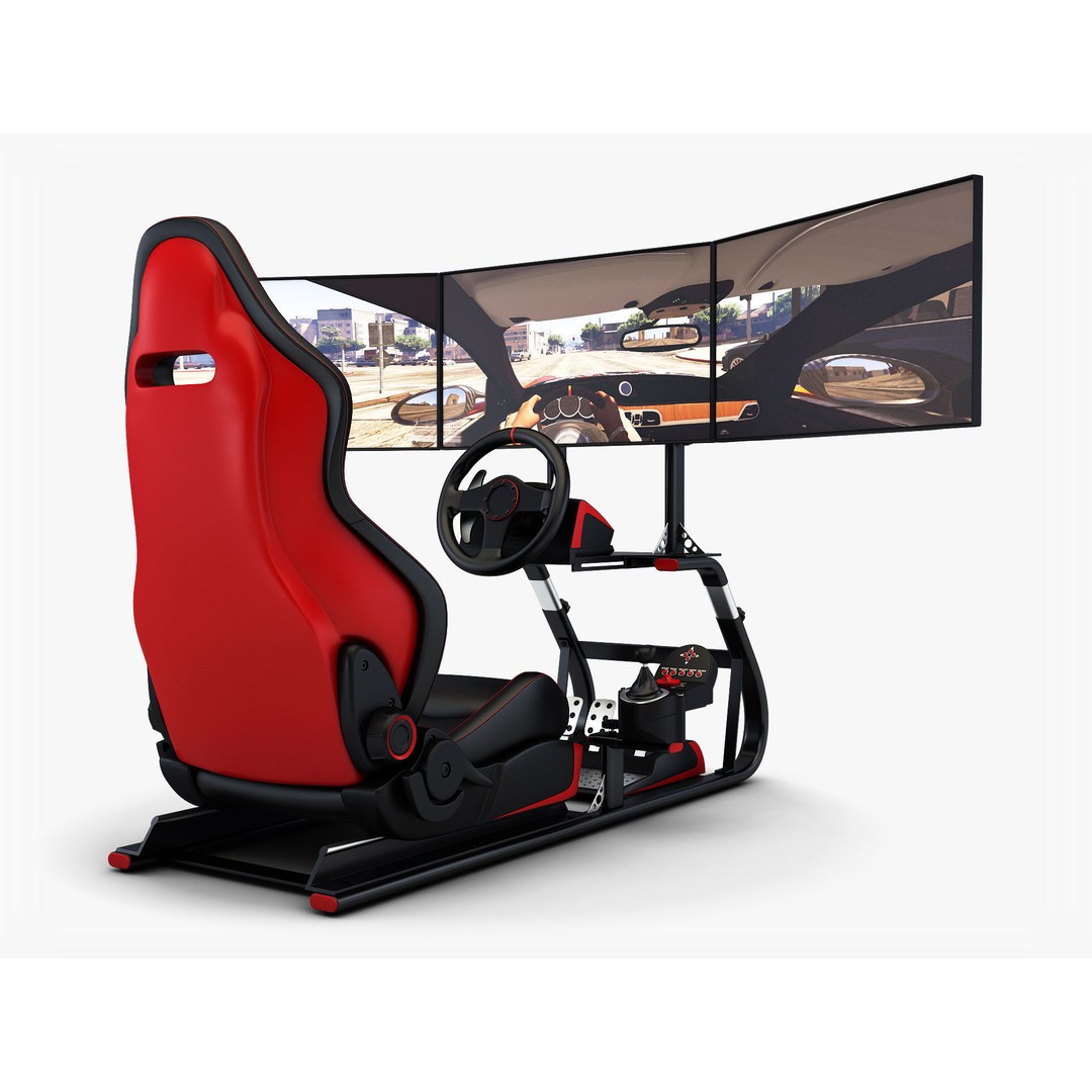 Racing Game Simulator Triple Display 3D Model – High Poly PBR Asset, FBX, OBJ - View 7