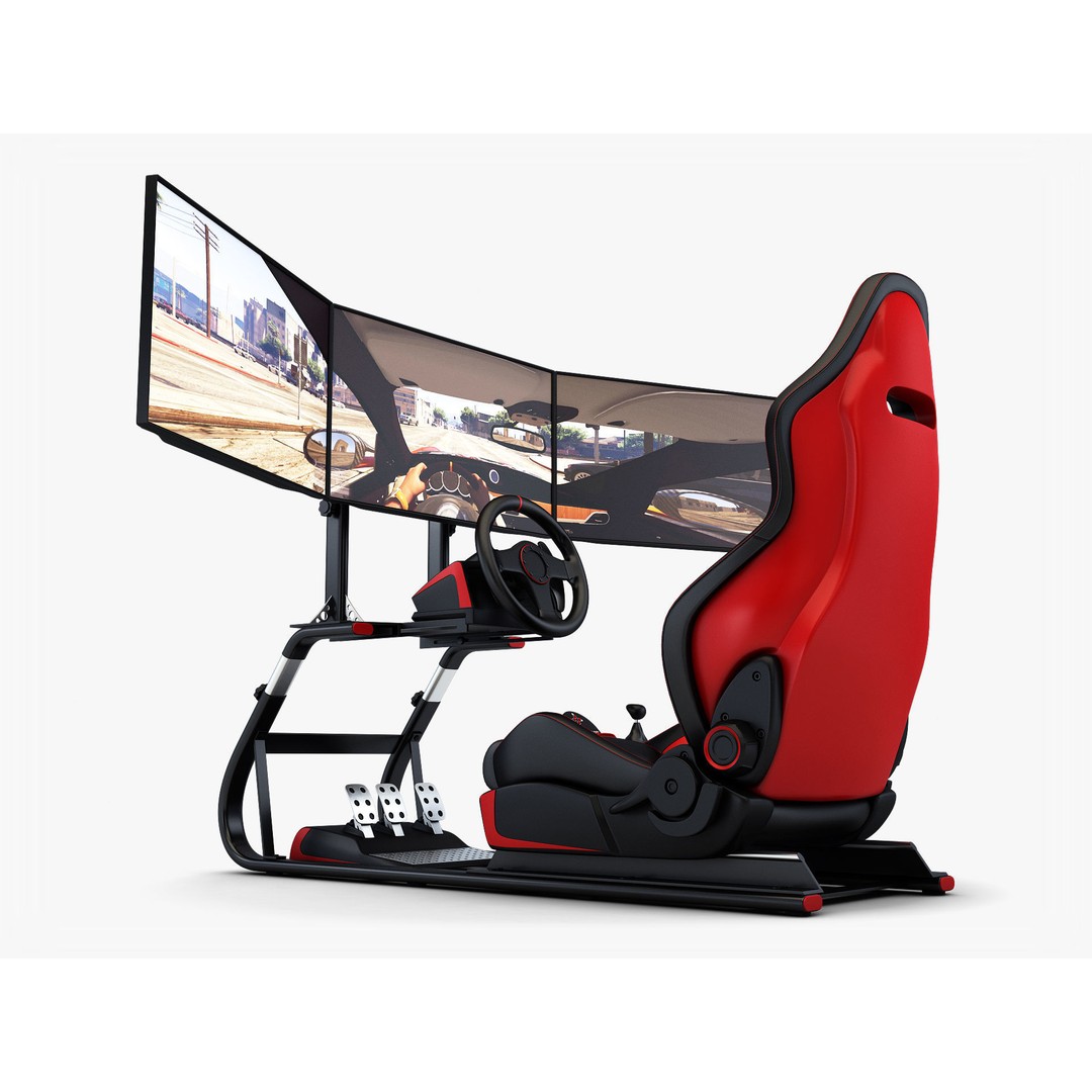 Racing Game Simulator Triple Display 3D Model – High Poly PBR Asset, FBX, OBJ - View 8