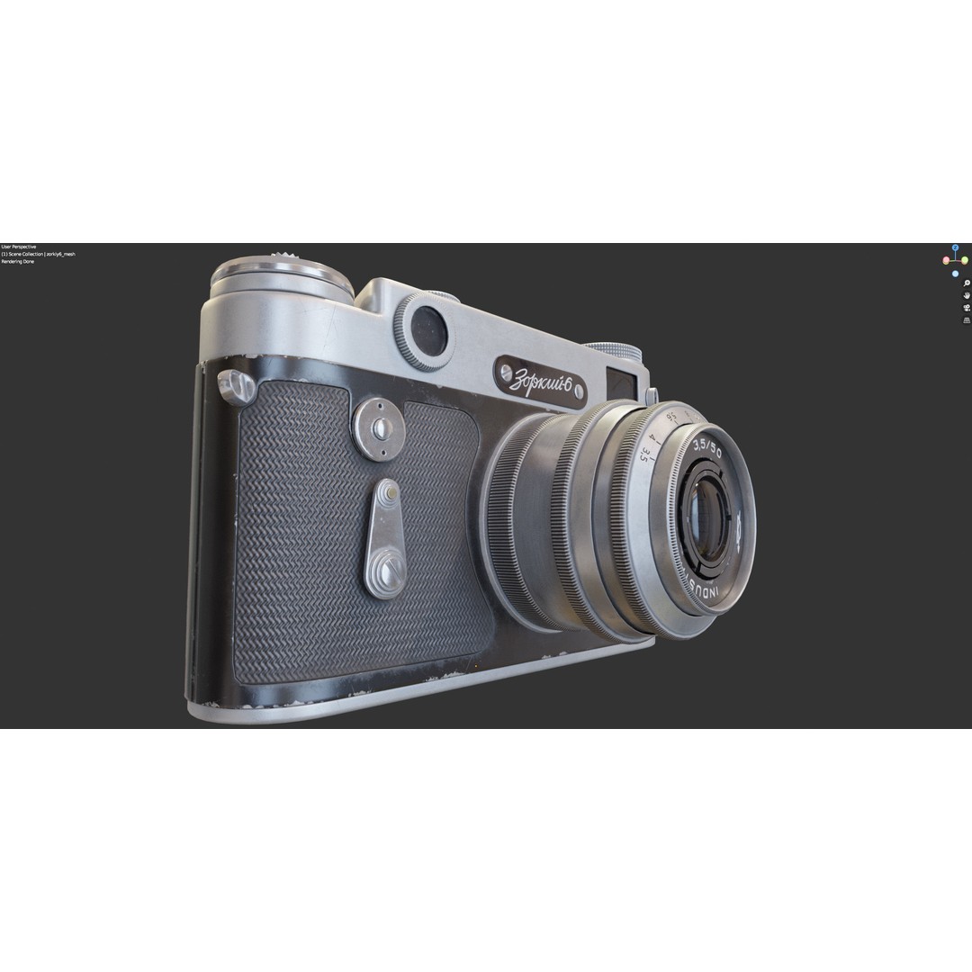Zorki-6 Film Camera 3D Model – Vintage Rangefinder, PBR Textures - View 11