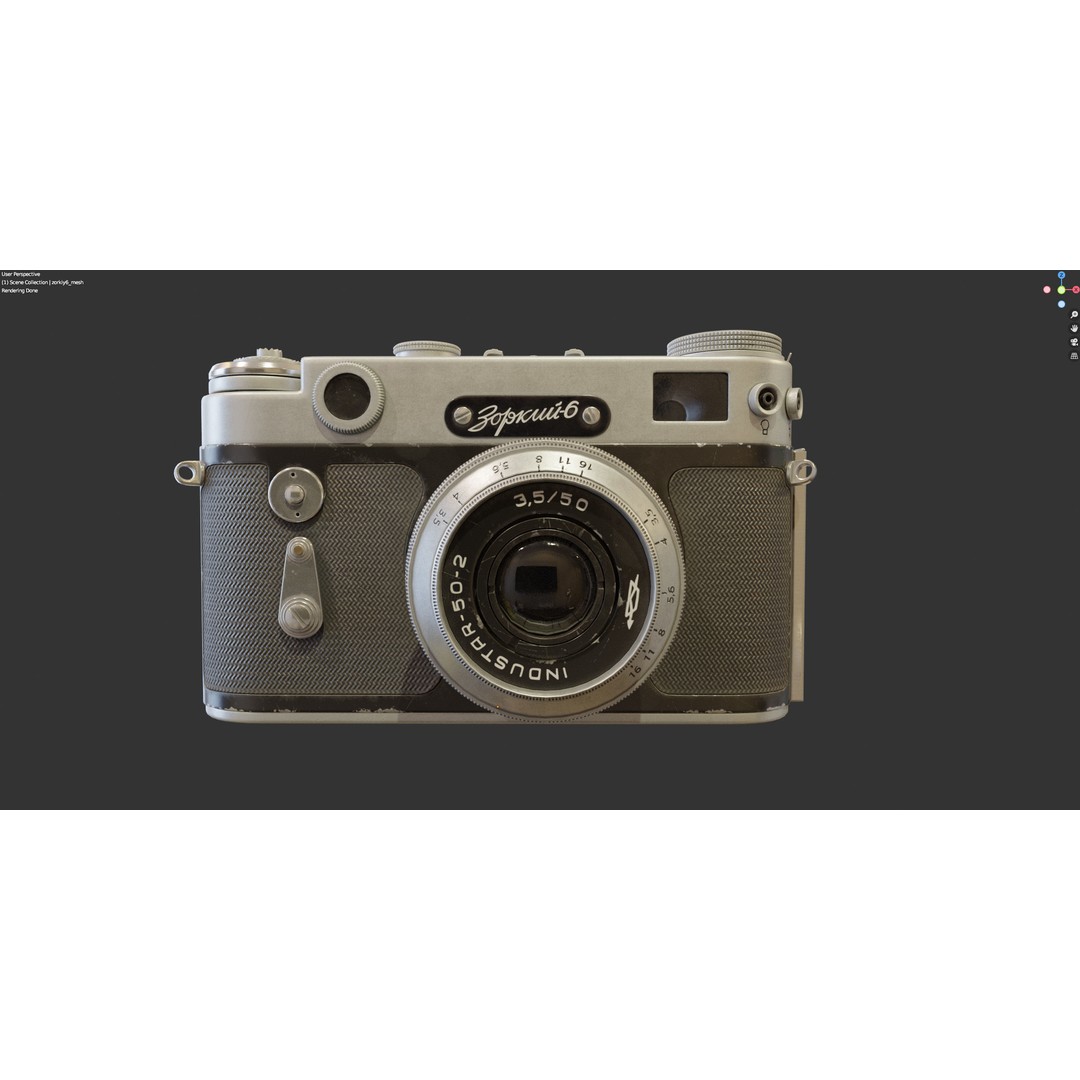 Zorki-6 Film Camera 3D Model – Vintage Rangefinder, PBR Textures - View 17
