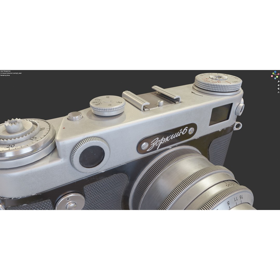 Zorki-6 Film Camera 3D Model – Vintage Rangefinder, PBR Textures - View 21