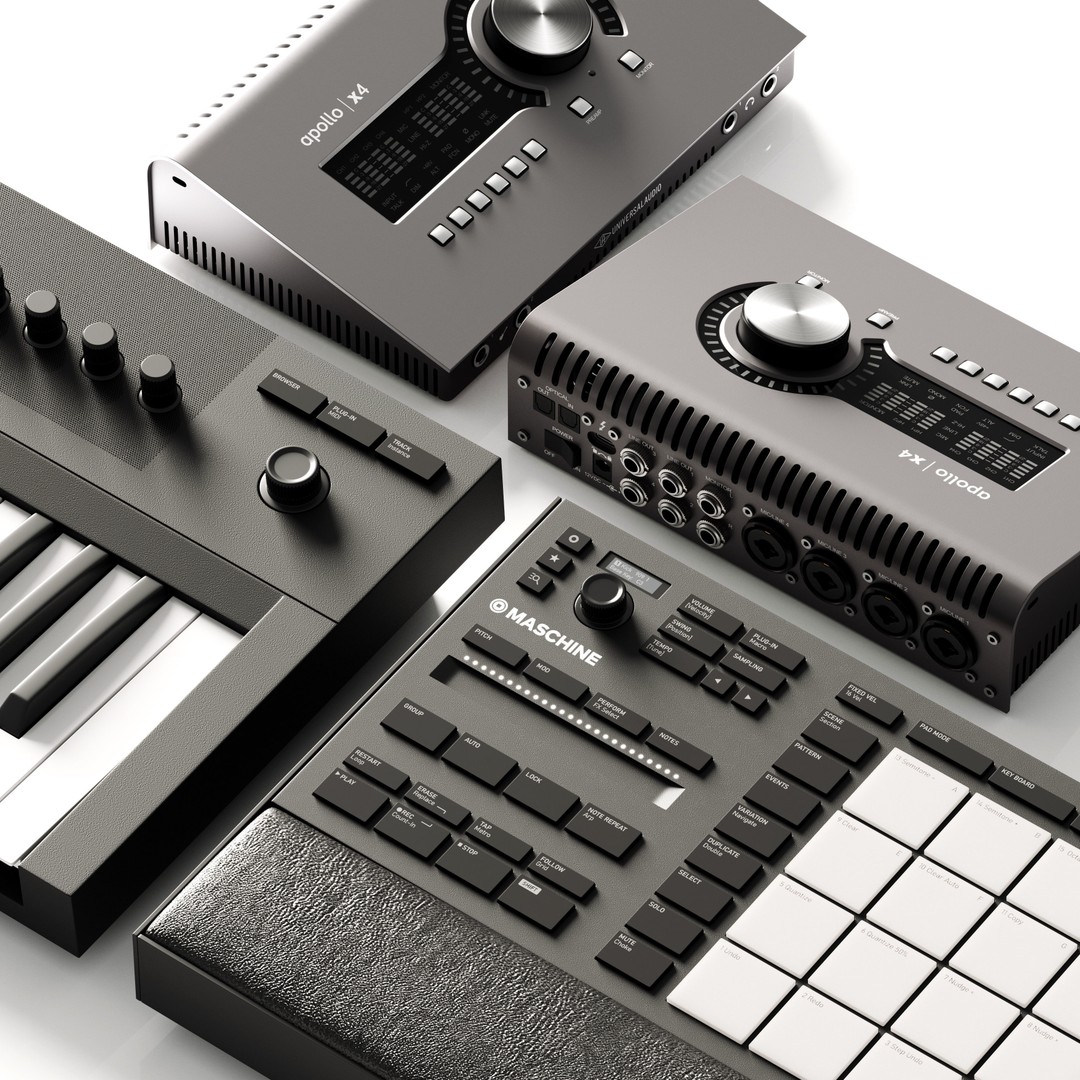 Musical Workspace 3D Model – Detailed Audio Electronics, FBX, OBJ - View 3