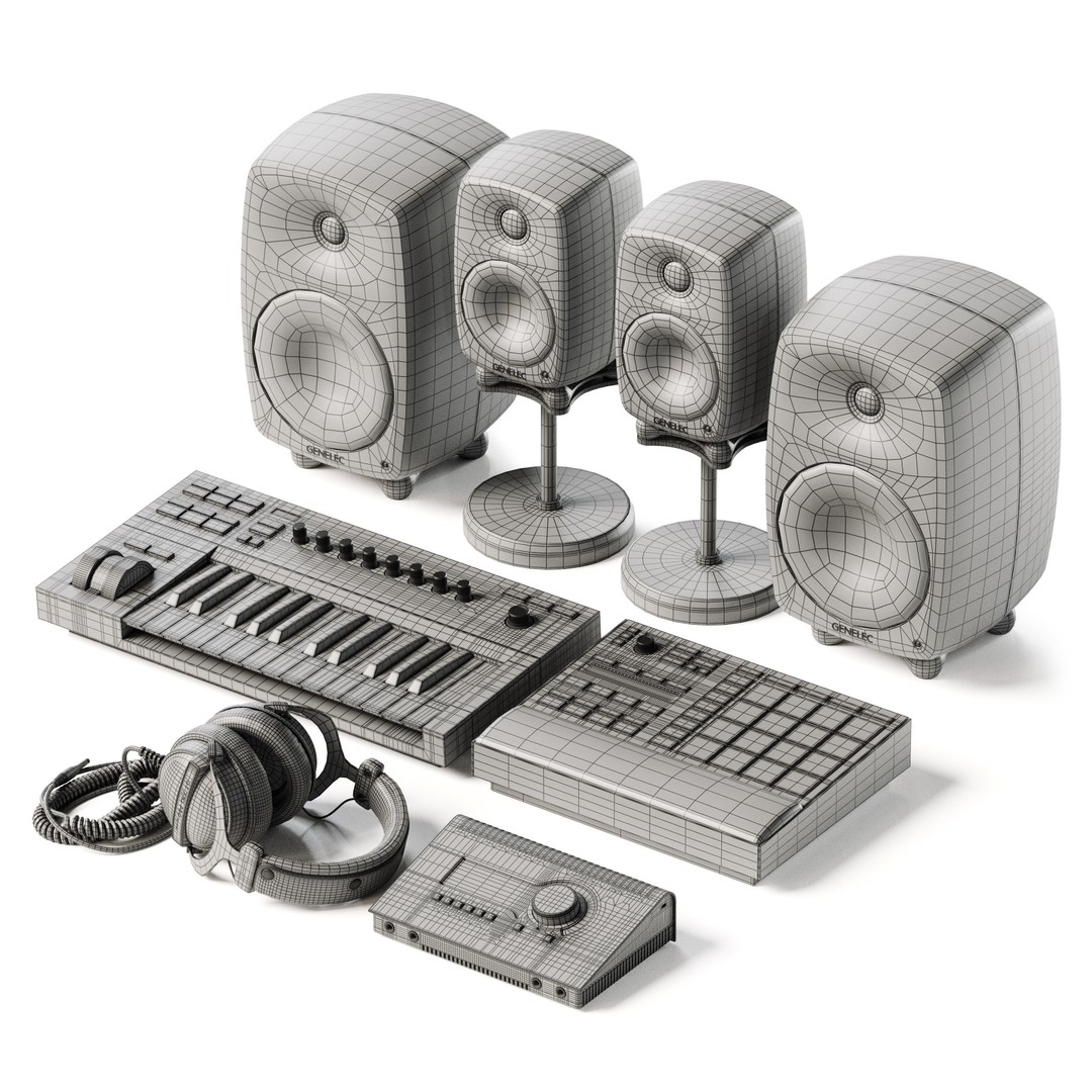Musical Workspace 3D Model – Detailed Audio Electronics, FBX, OBJ - View 8
