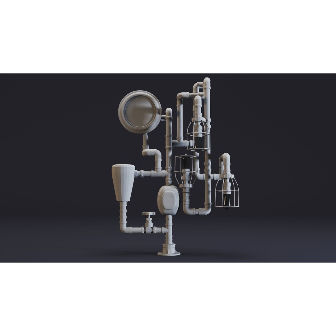 Steampunk Lamps 3D Model – High Detail Low-Poly Props, FBX & OBJ - View 3