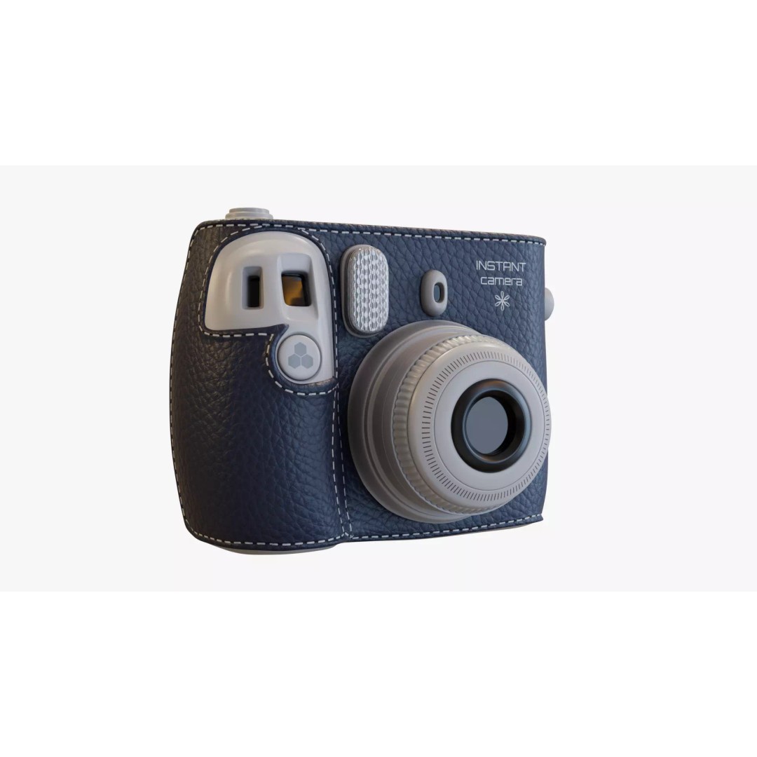 Navy Leather Instant Camera 3D Model – PBR Designed Asset, FBX/OBJ - View 2